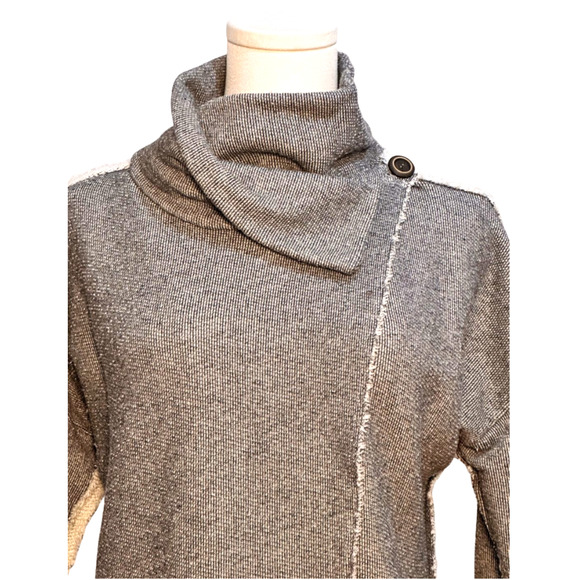 Nation LTD Gray Black Raw Edge Funnel Collar Asymmetric French Terry Cardigan XS - Picture 2 of 10